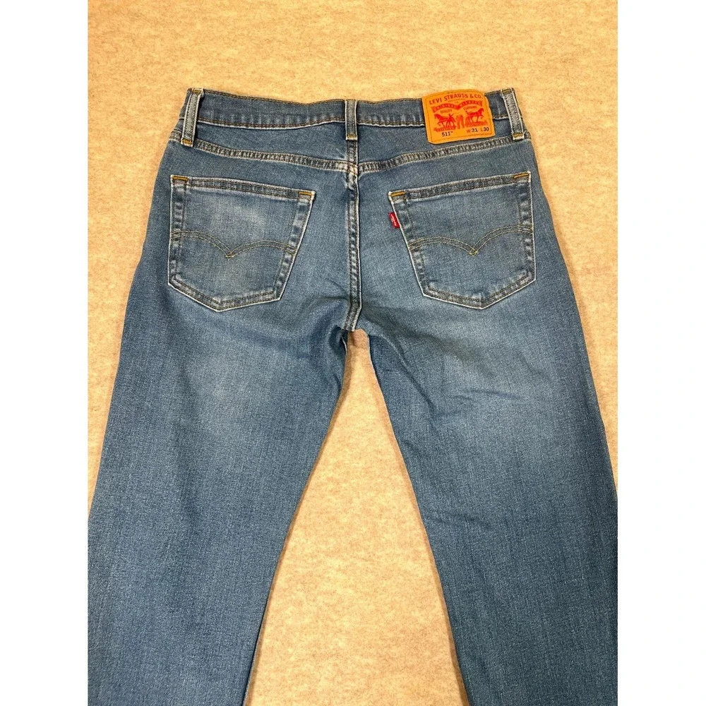 Levi's 511 Slim‎ Fit Jeans Mens 31x30 Blue Whiskering Denim Cotton Straight Leg